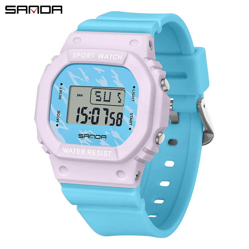 Multifunctional Square Student Watch Tpu Strap Abs Case Acrylic Mirror Waterproof Luminous Casual Sports Fashion Style - Image 10