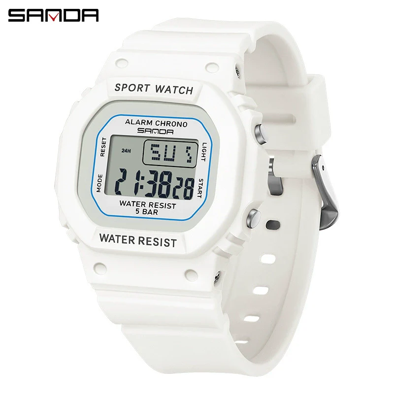 Multifunctional Square Student Watch Tpu Strap Abs Case Acrylic Mirror Waterproof Luminous Casual Sports Fashion Style - Image 12