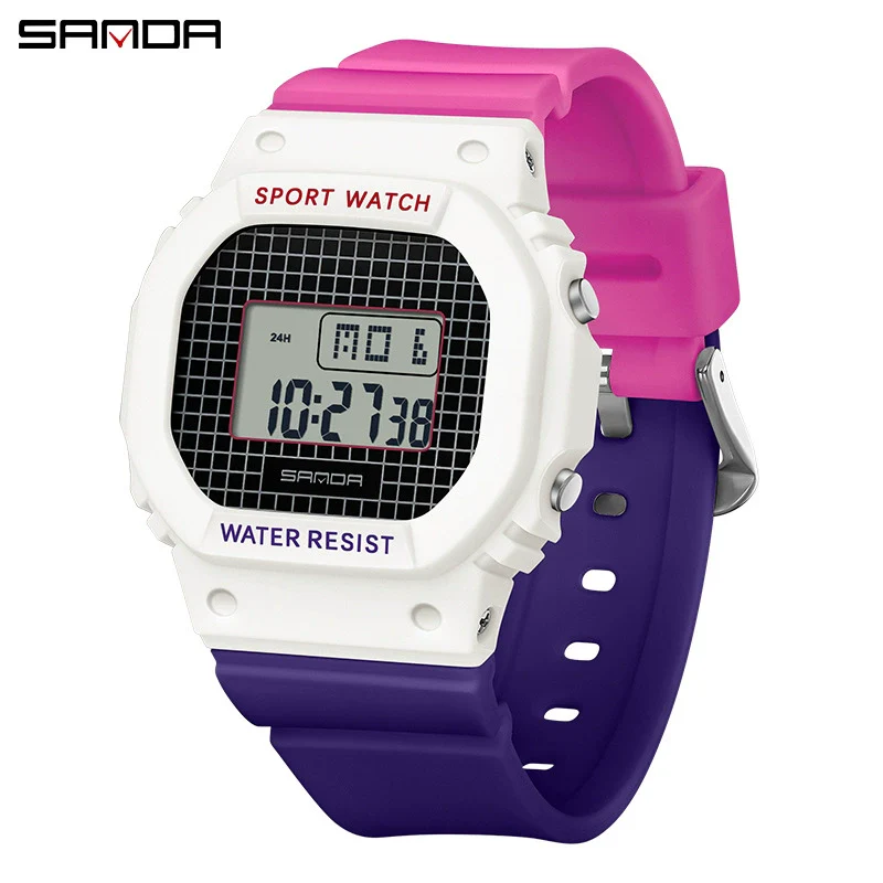 Multifunctional Square Student Watch Tpu Strap Abs Case Acrylic Mirror Waterproof Luminous Casual Sports Fashion Style - Image 3