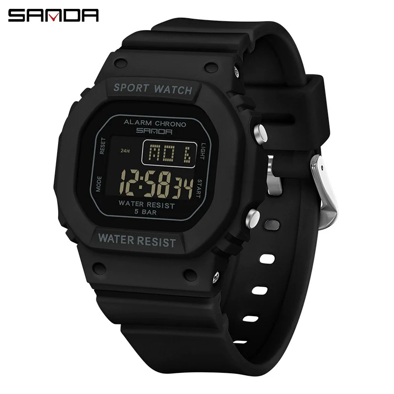 Multifunctional Square Student Watch Tpu Strap Abs Case Acrylic Mirror Waterproof Luminous Casual Sports Fashion Style - Image 4