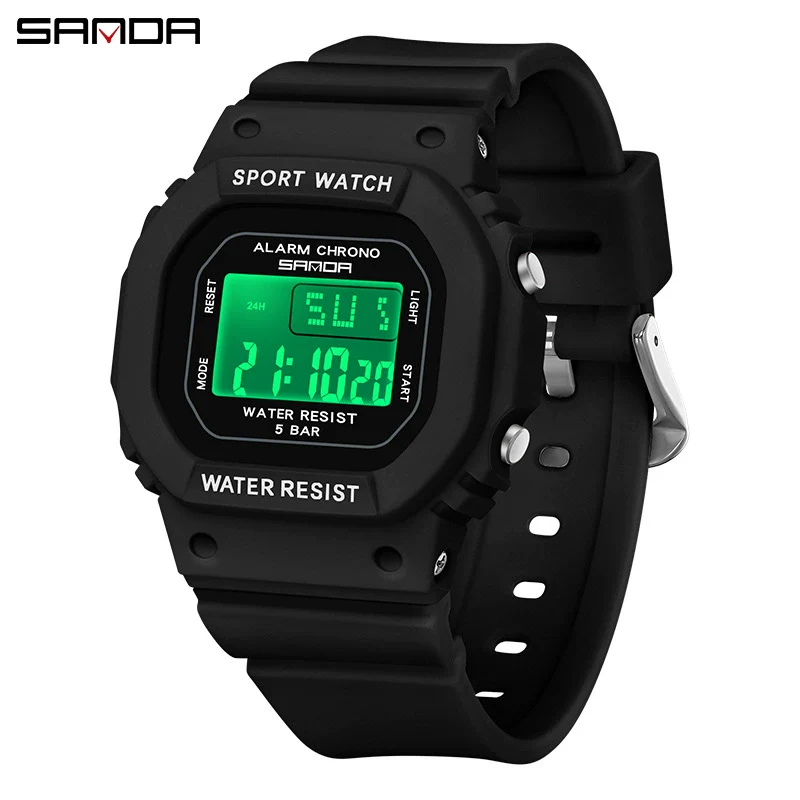 Multifunctional Square Student Watch Tpu Strap Abs Case Acrylic Mirror Waterproof Luminous Casual Sports Fashion Style - Image 5