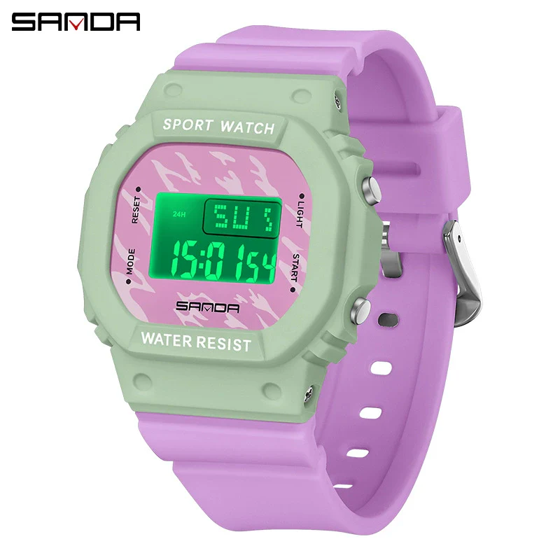 Multifunctional Square Student Watch Tpu Strap Abs Case Acrylic Mirror Waterproof Luminous Casual Sports Fashion Style - Image 7