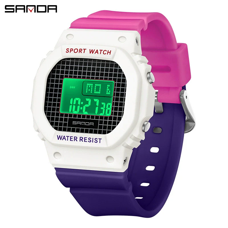 Multifunctional Square Student Watch Tpu Strap Abs Case Acrylic Mirror Waterproof Luminous Casual Sports Fashion Style - Image 9
