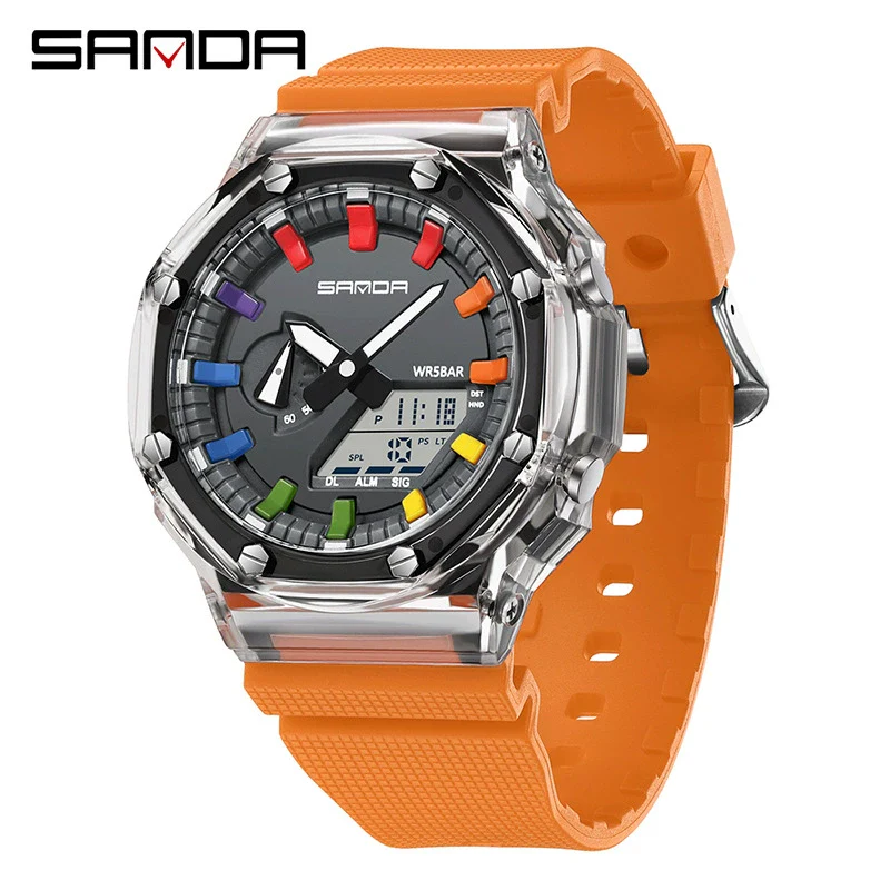 Multifunctional Transparent Fashion Sports Watch Tpu Strap Abs Case Acrylic Mirror Round Dial - Image 11