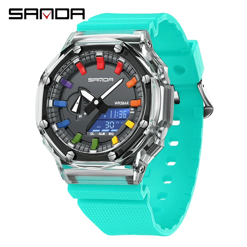 Multifunctional Transparent Fashion Sports Watch Tpu Strap Abs Case Acrylic Mirror Round Dial - Image 12