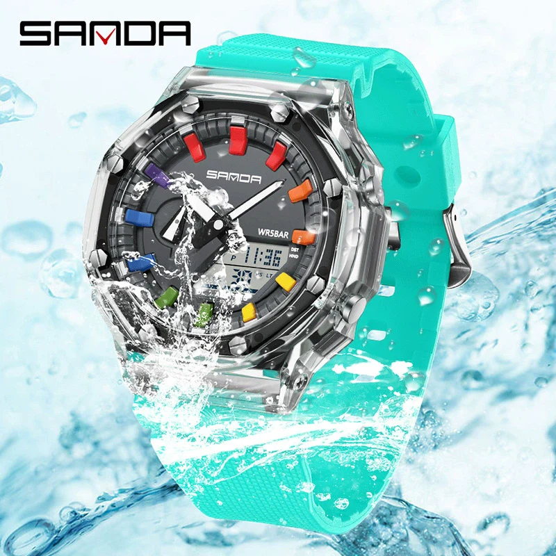 Multifunctional Transparent Fashion Sports Watch Tpu Strap Abs Case Acrylic Mirror Round Dial - Image 3