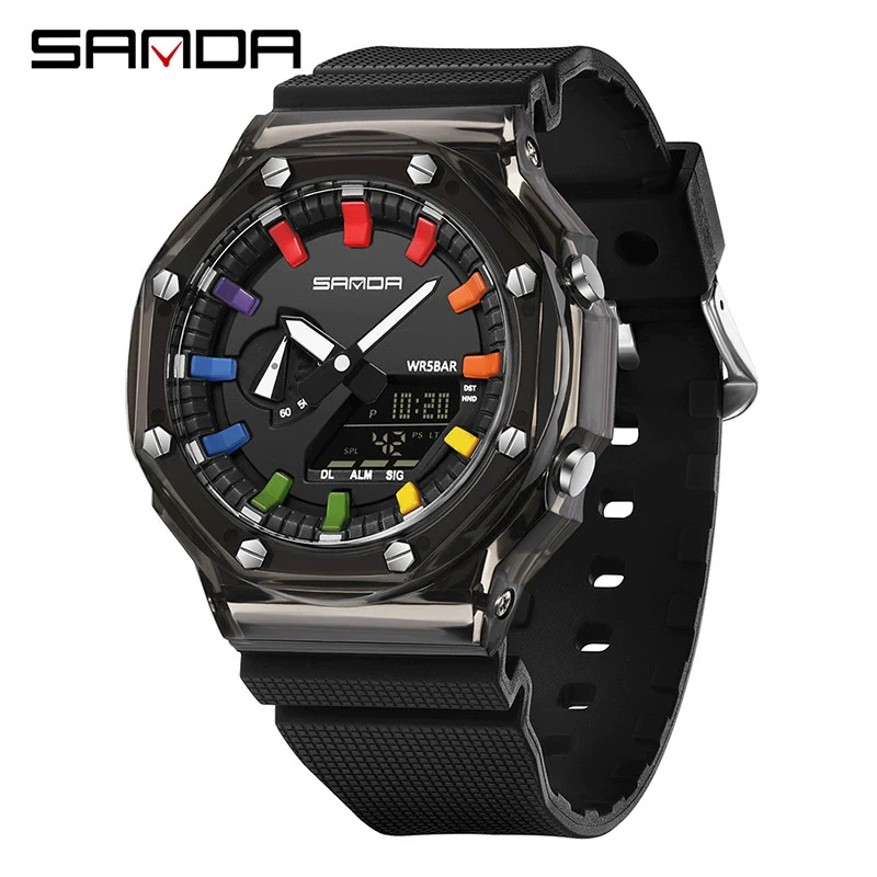 Multifunctional Transparent Fashion Sports Watch Tpu Strap Abs Case Acrylic Mirror Round Dial - Image 5