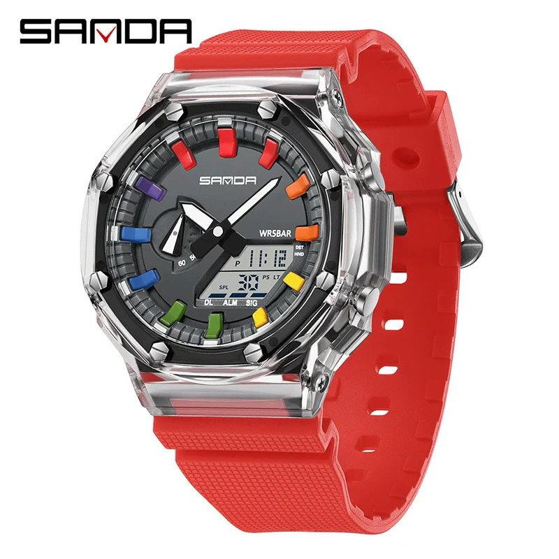 Multifunctional Transparent Fashion Sports Watch Tpu Strap Abs Case Acrylic Mirror Round Dial - Image 9