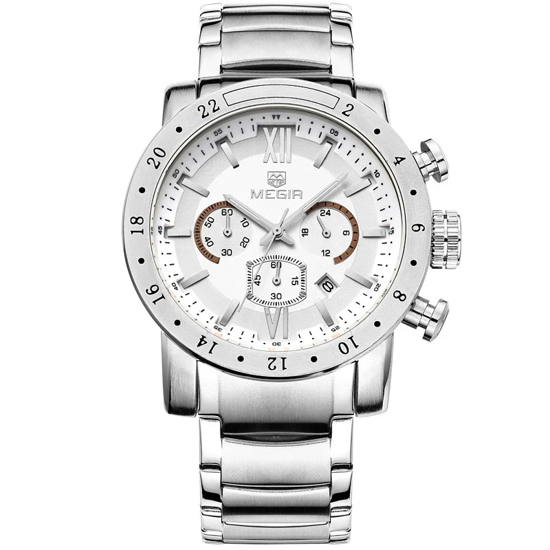 Multifunctional Waterproof Luminous Quartz Men's Watch Alloy Case Stainless Steel Strap Mineral Strengthened Glass Mirror Round Dial - Image 2