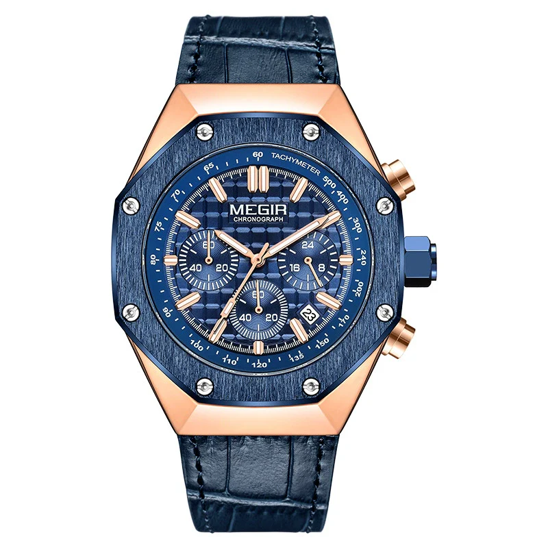 Multifunctional Waterproof Quartz Men's Watch With Rhombus Dial Leather And Solid Steel Strip Strap Alloy Case And Mineral Strengthened Mirror - Image 6