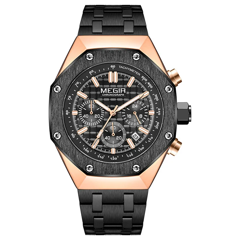 Multifunctional Waterproof Quartz Men's Watch With Rhombus Dial Leather And Solid Steel Strip Strap Alloy Case And Mineral Strengthened Mirror - Image 7