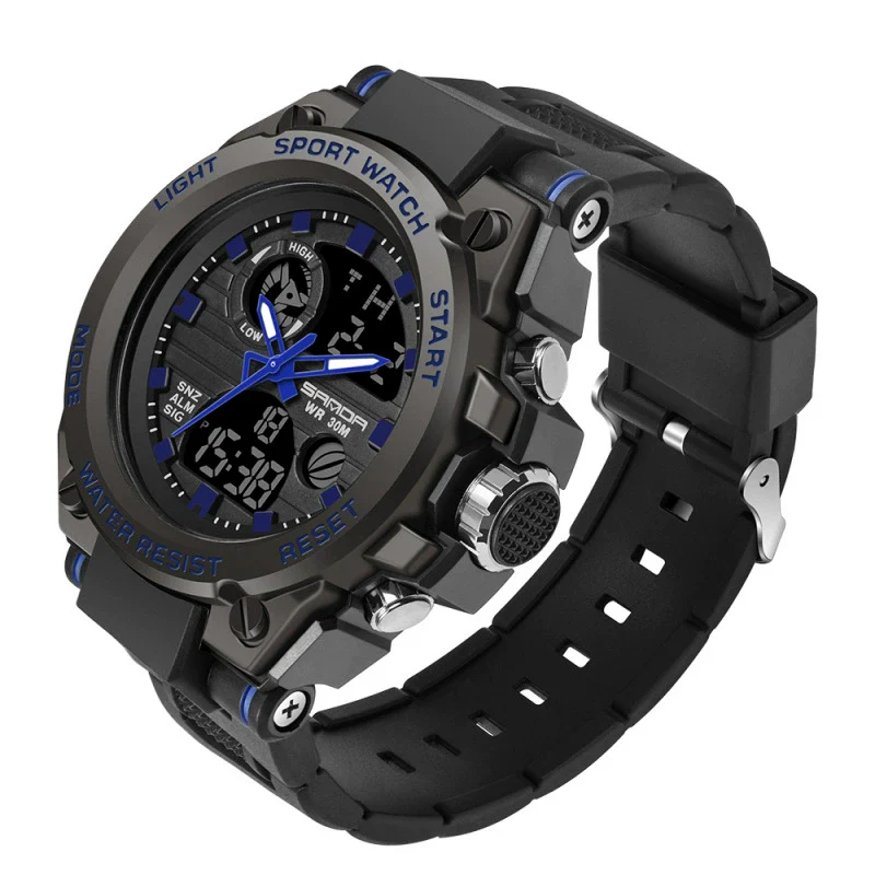 Multifunctional Waterproof Sports Watch Silicone Strap Metal Case Round Dial - Image 2