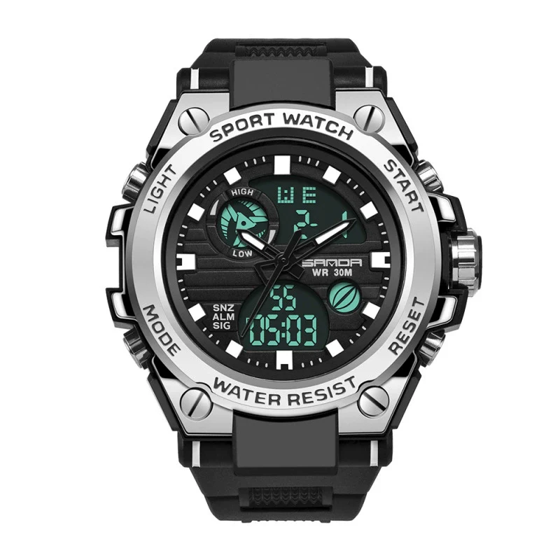Multifunctional Waterproof Sports Watch Silicone Strap Metal Case Round Dial - Image 4