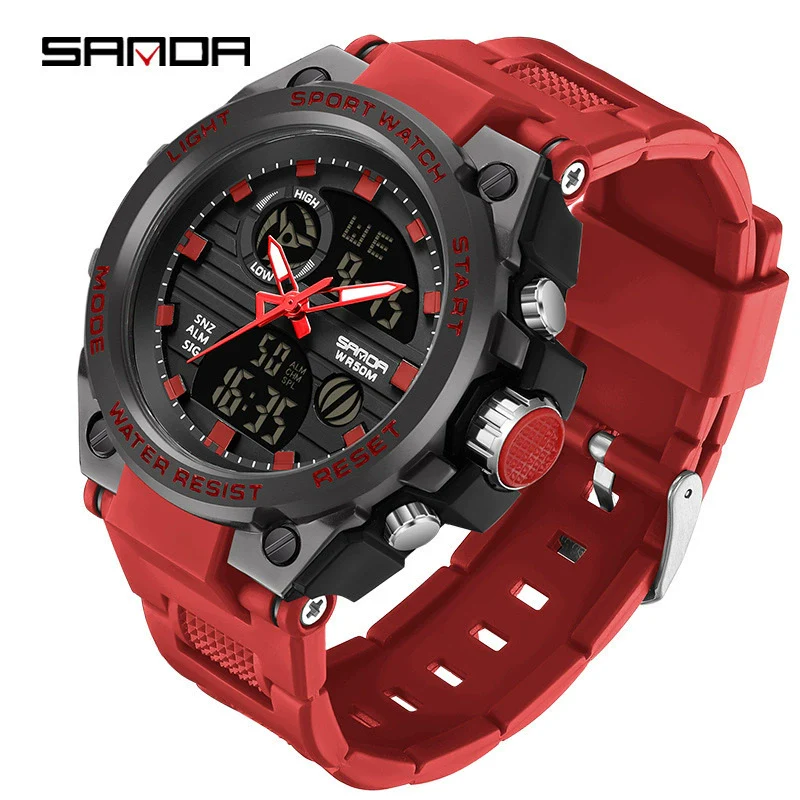 Multifunctional Waterproof Sports Watch Silicone Strap Metal Case Round Dial - Image 8
