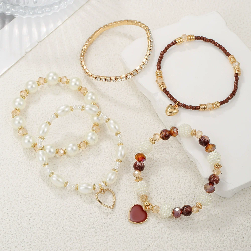 Multipiece Handmade Alloy Rice Beads Pearls Geometric Style Bracelets - Image 2