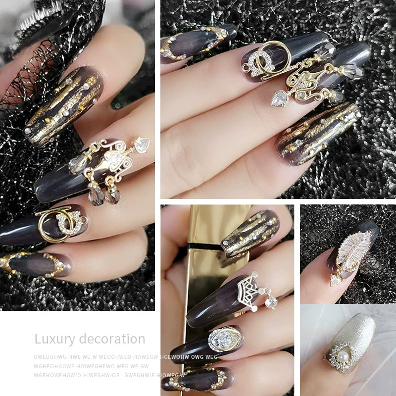 Nail Art Jewelry Metal Zircon Simple Style Flower Pattern Leaves Rabbit Pendant - Image 3