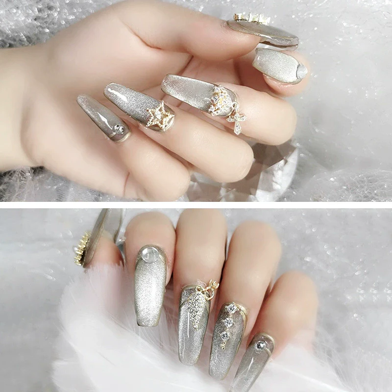 Nail Art Jewelry Metal Zircon Simple Style Flower Pattern Leaves Rabbit Pendant - Image 4
