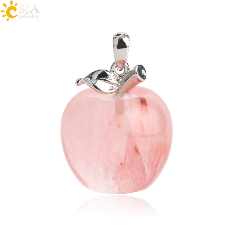 Natural Crystal Apple Pendant Alloy Necklace Women's Fashion Jewelry With Polishing Treatment - Image 12
