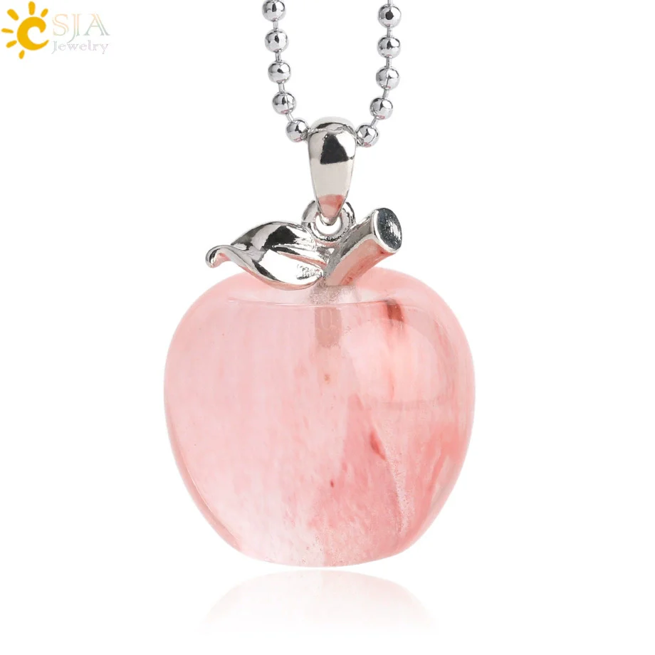 Natural Crystal Apple Pendant Alloy Necklace Women's Fashion Jewelry With Polishing Treatment - Image 22