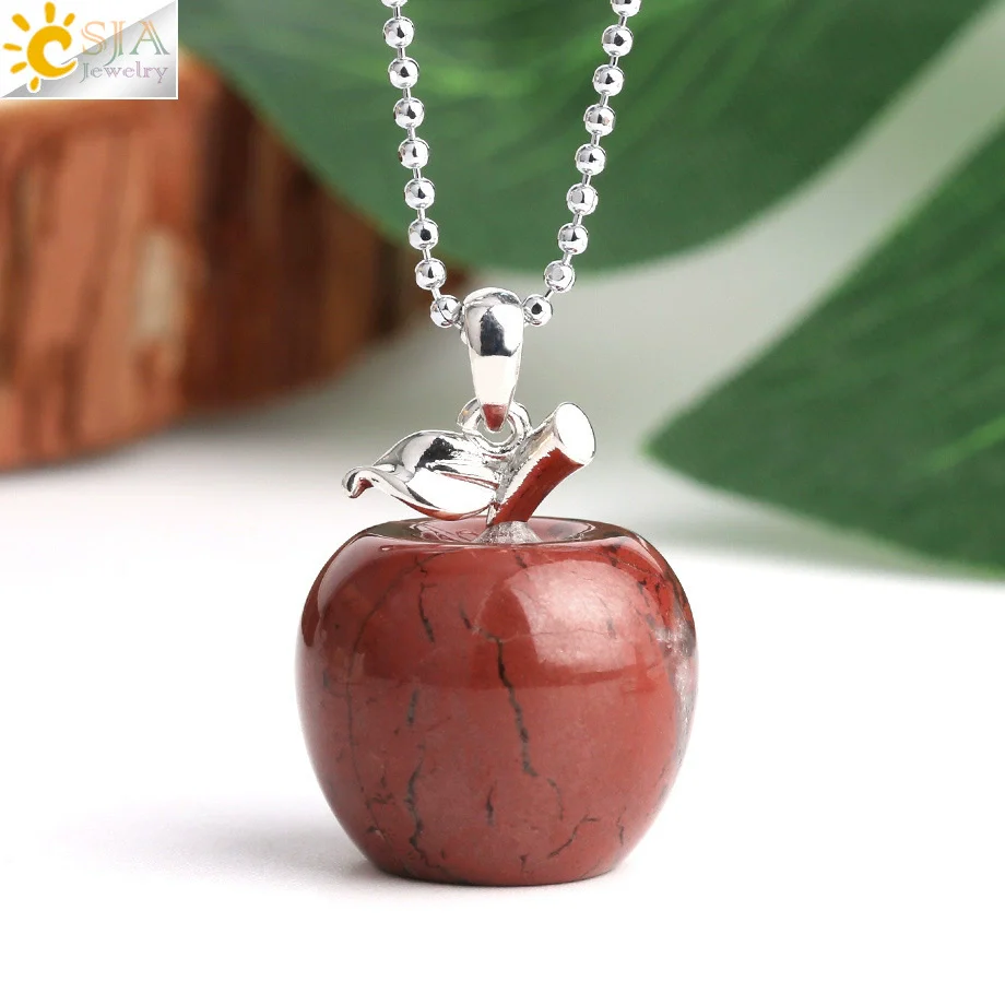 Natural Crystal Apple Pendant Alloy Necklace Women's Fashion Jewelry With Polishing Treatment - Image 4