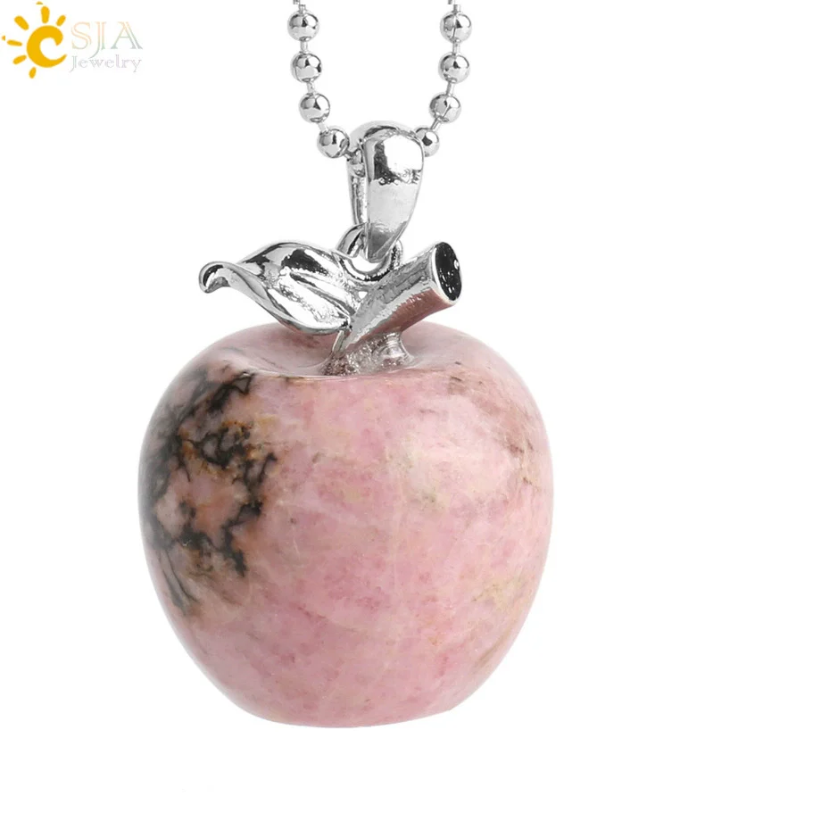 Natural Crystal Apple Pendant Alloy Necklace Women's Fashion Jewelry With Polishing Treatment - Image 5