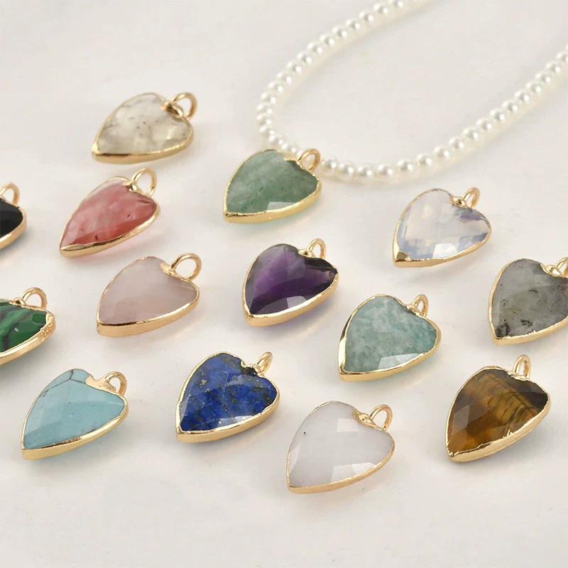 Natural Crystal Jade Minimalist Love Pendant Goldplated Edge Diy Handmade Accessories For Bracelet Necklace Earrings - Image 2