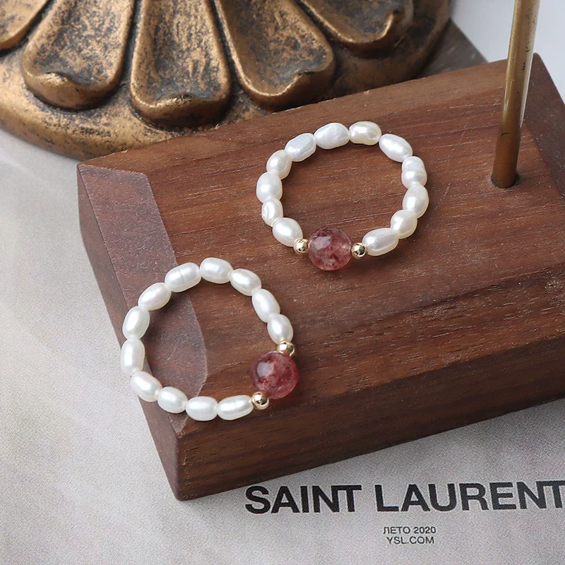 Natural Freshwater Pearl And Pink Crystal Ring 14K Goldfilled Drop Shape Unisex - Image 3