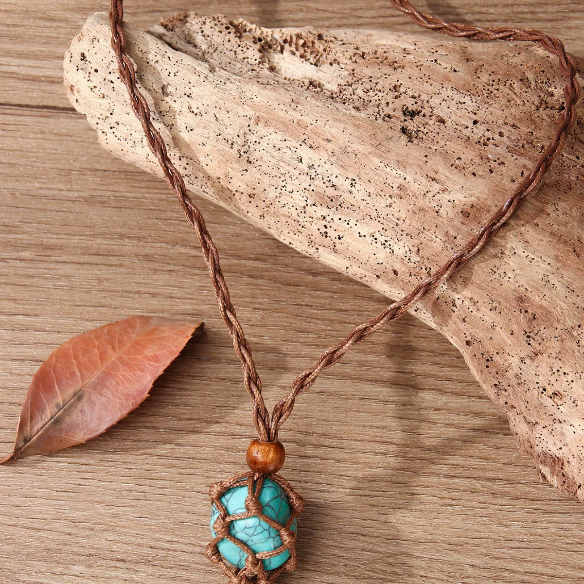 Natural Powder Crystal Necklace Pendant Handwoven With Wax Rope Set With Gems In Doll Heart Geometric Pattern For Women