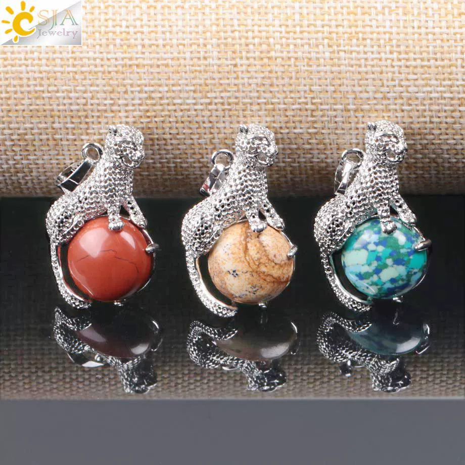 Natural Stone And Copper Accessories Animal Leopard Pendant Minimalist Amethyst Multicolor Necklace Jewelry - Image 2