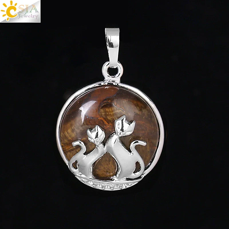 Natural Stone And Copper Accessories Double Kitty Doublesided Minimalist Necklace Pendant Jewelry For Female - Image 10