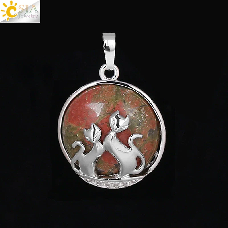 Natural Stone And Copper Accessories Double Kitty Doublesided Minimalist Necklace Pendant Jewelry For Female - Image 11