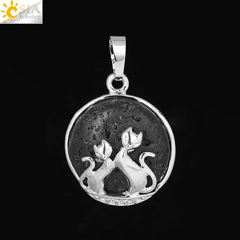 Natural Stone And Copper Accessories Double Kitty Doublesided Minimalist Necklace Pendant Jewelry For Female - Image 12