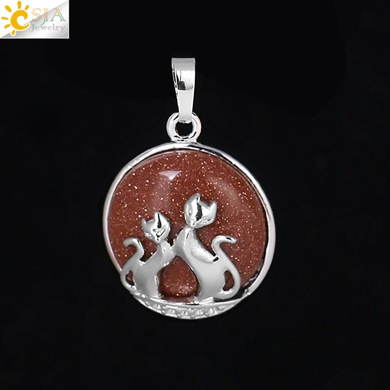 Natural Stone And Copper Accessories Double Kitty Doublesided Minimalist Necklace Pendant Jewelry For Female - Image 13