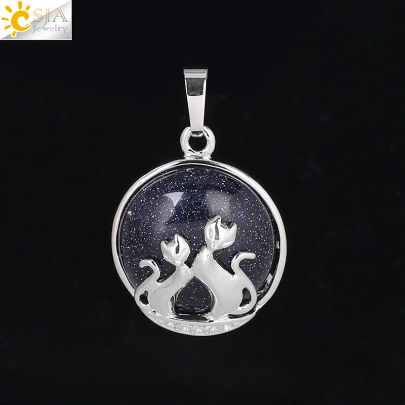 Natural Stone And Copper Accessories Double Kitty Doublesided Minimalist Necklace Pendant Jewelry For Female - Image 14