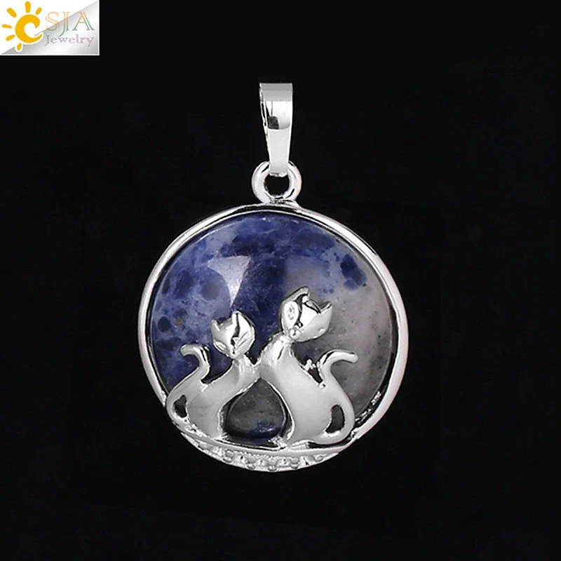 Natural Stone And Copper Accessories Double Kitty Doublesided Minimalist Necklace Pendant Jewelry For Female - Image 16