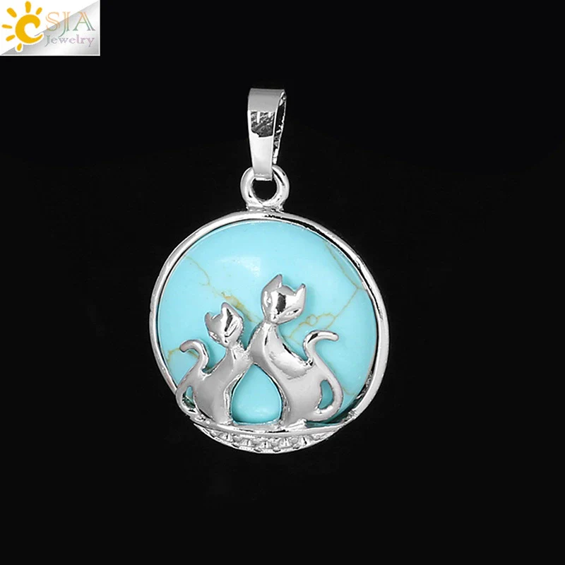 Natural Stone And Copper Accessories Double Kitty Doublesided Minimalist Necklace Pendant Jewelry For Female - Image 18
