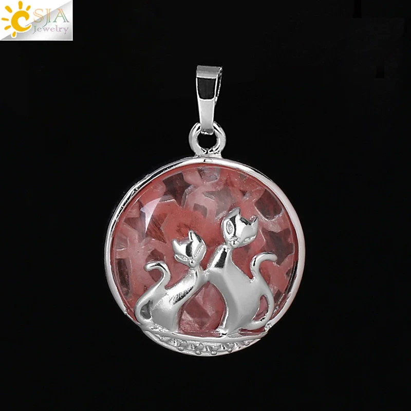 Natural Stone And Copper Accessories Double Kitty Doublesided Minimalist Necklace Pendant Jewelry For Female - Image 19