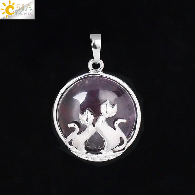 Natural Stone And Copper Accessories Double Kitty Doublesided Minimalist Necklace Pendant Jewelry For Female - Image 20