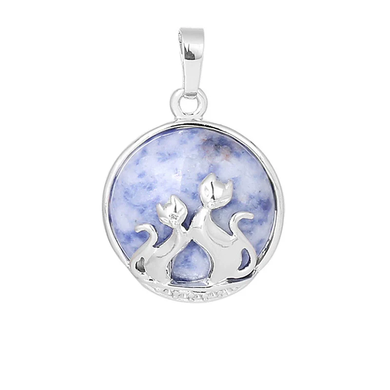 Natural Stone And Copper Accessories Double Kitty Doublesided Minimalist Necklace Pendant Jewelry For Female - Image 4