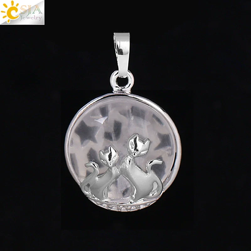 Natural Stone And Copper Accessories Double Kitty Doublesided Minimalist Necklace Pendant Jewelry For Female - Image 6