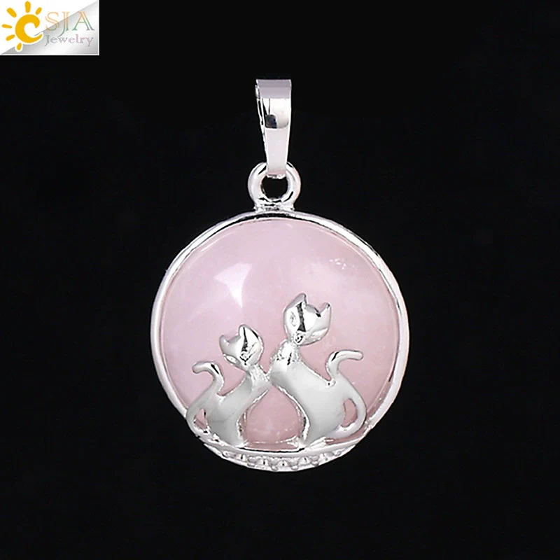 Natural Stone And Copper Accessories Double Kitty Doublesided Minimalist Necklace Pendant Jewelry For Female - Image 8