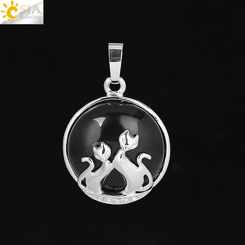 Natural Stone And Copper Accessories Double Kitty Doublesided Minimalist Necklace Pendant Jewelry For Female - Image 9