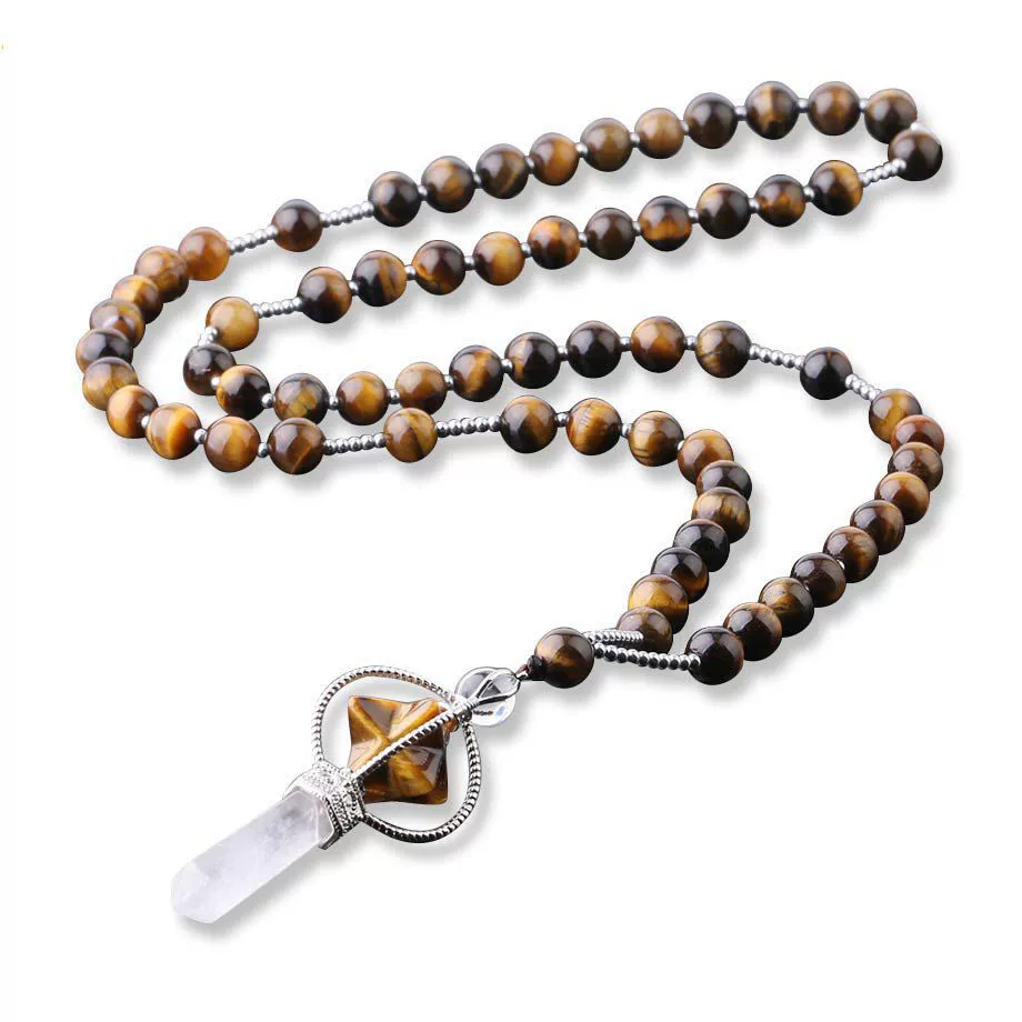 Natural Stone And Copper Accessories Minimalist Column Pendant Necklace With Rope Chain For Women - Image 5