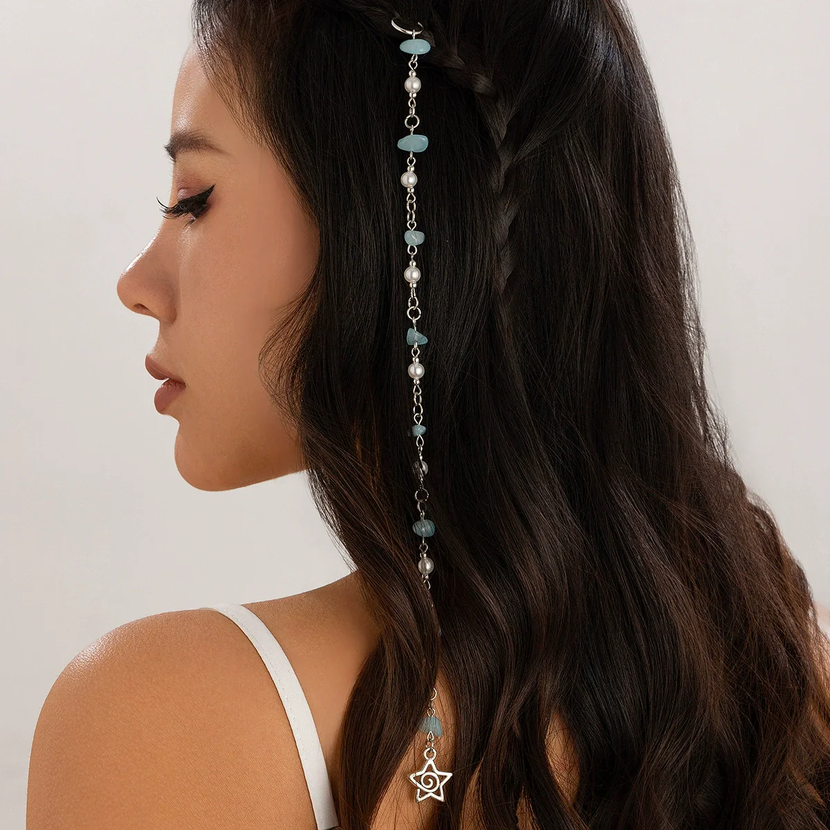 Natural Stone Braided Hair Jewelry With Butterfly And Star For Women - Image 6