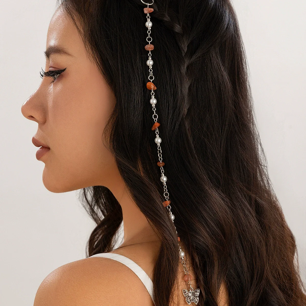 Natural Stone Braided Hair Jewelry With Butterfly And Star For Women - Image 9
