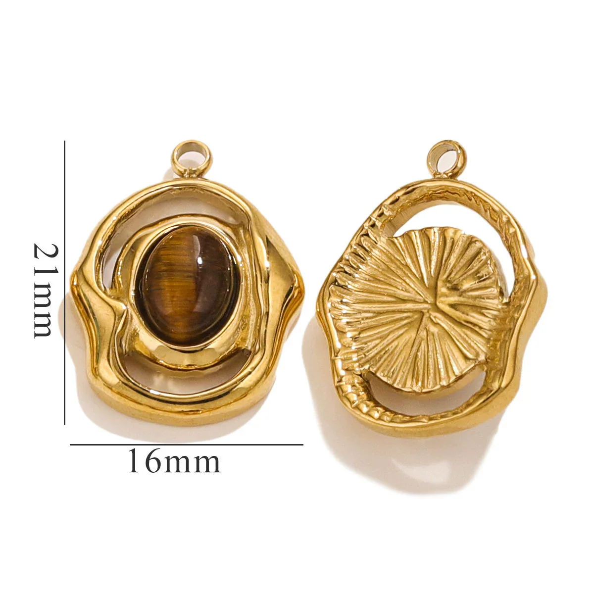 Natural Stone Oval Pendant Titanium Steel Plated 18K Real Gold Diy Hanging Card Accessories - Image 10