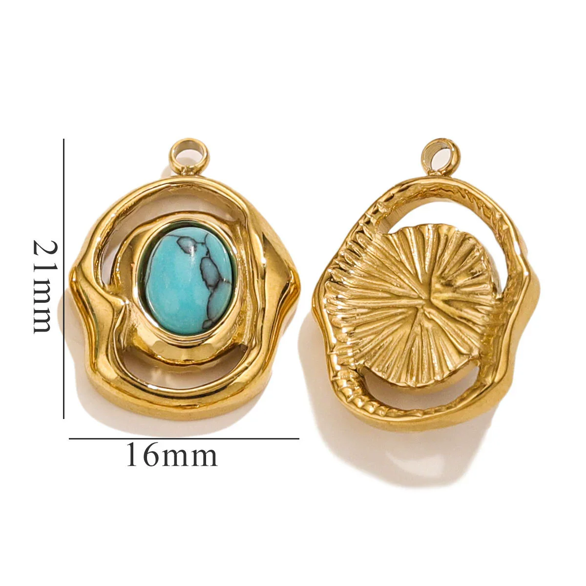 Natural Stone Oval Pendant Titanium Steel Plated 18K Real Gold Diy Hanging Card Accessories - Image 7