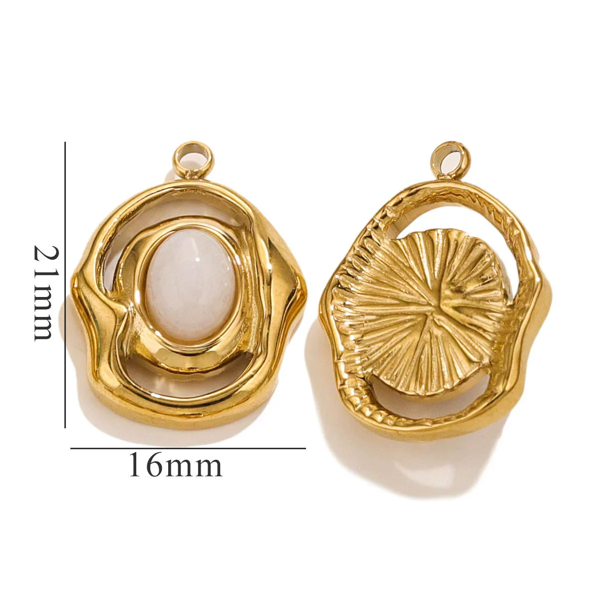 Natural Stone Oval Pendant Titanium Steel Plated 18K Real Gold Diy Hanging Card Accessories - Image 9