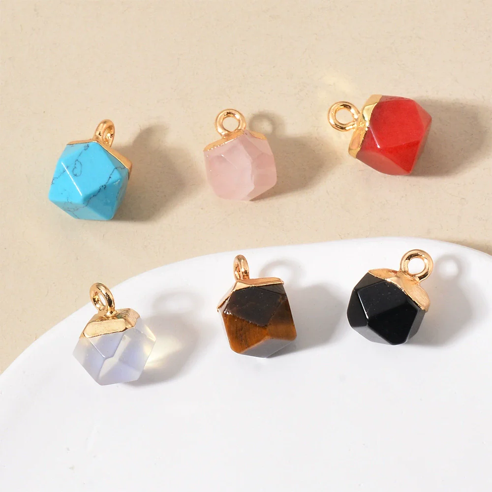 Natural Stone Square Faceted Pendant Diy Jewelry Accessories Handmade With Electroplating For Necklace Earrings - Image 3