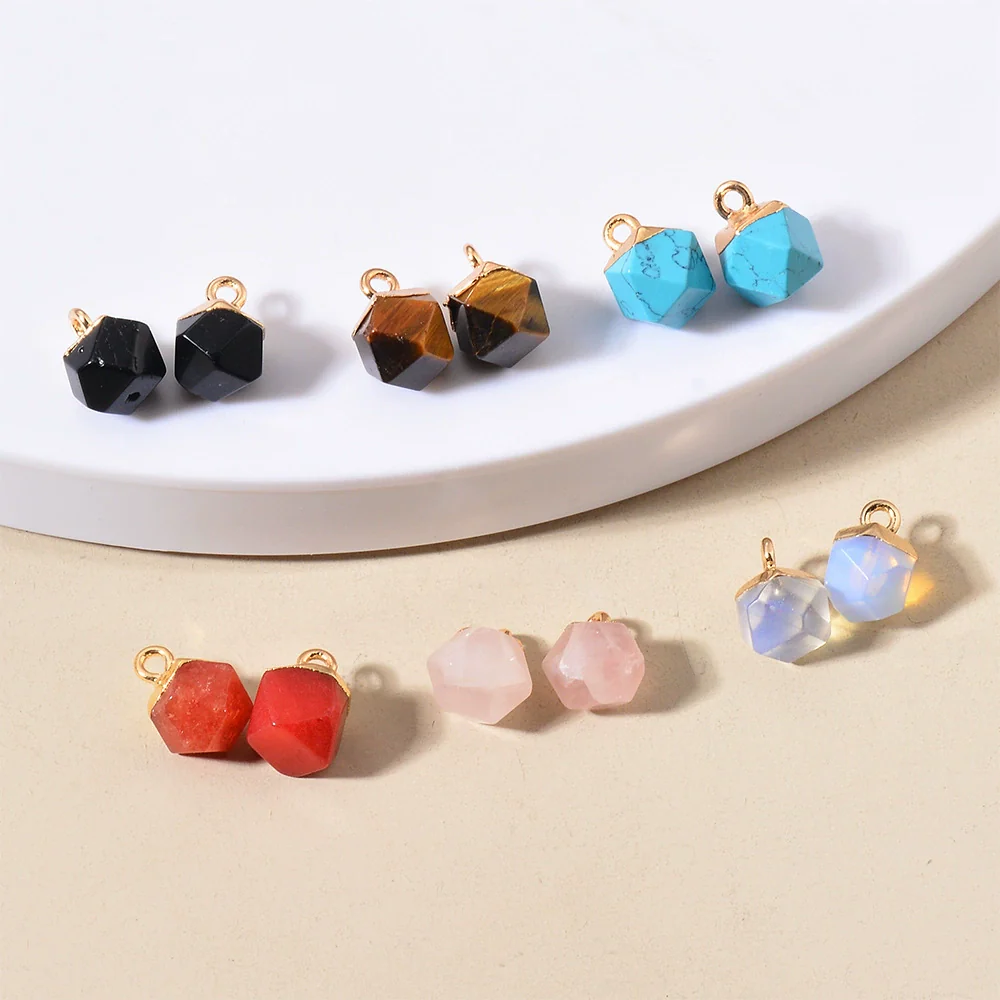 Natural Stone Square Faceted Pendant Diy Jewelry Accessories Handmade With Electroplating For Necklace Earrings - Image 4